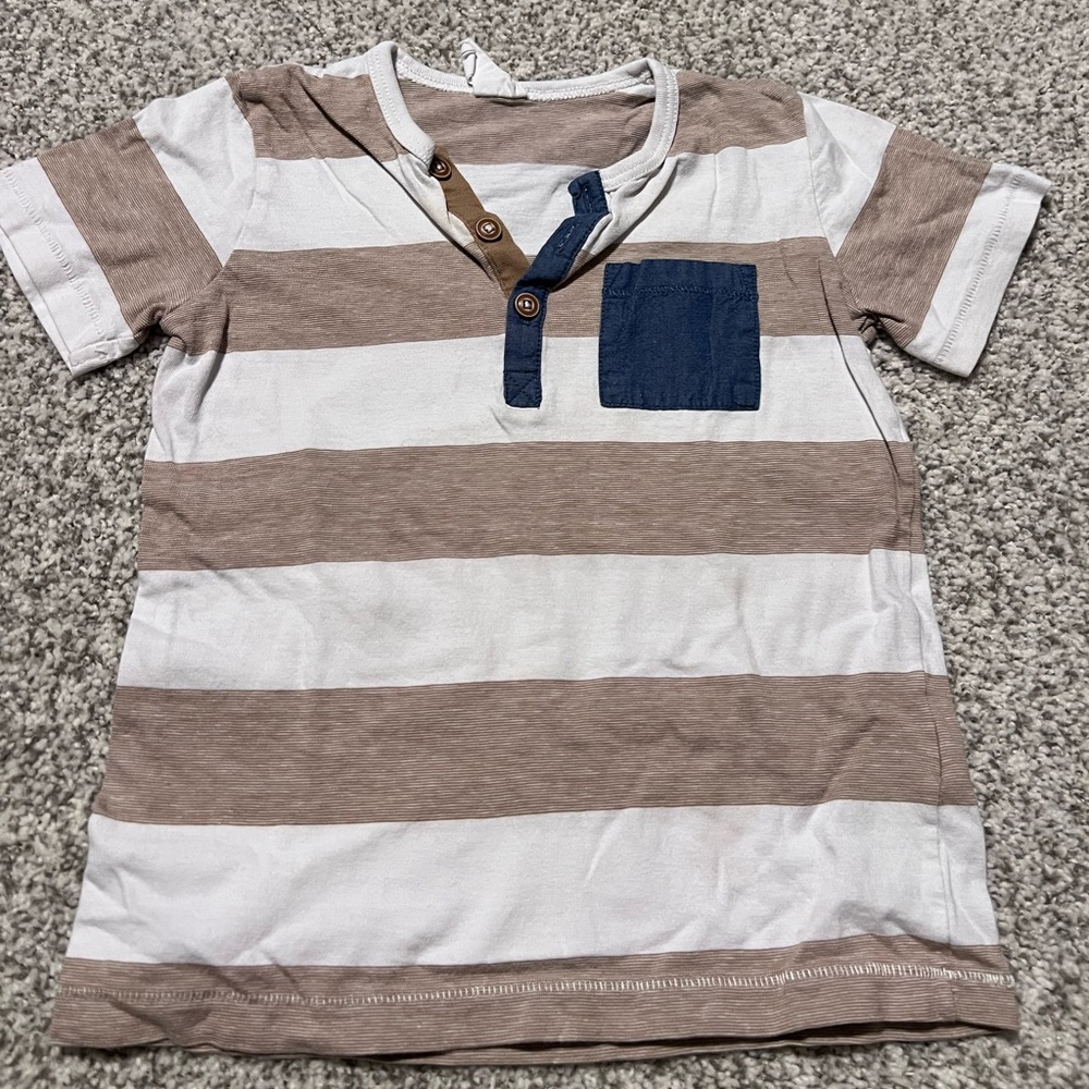 H&M Kids Brown and White Striped Tee with Blue Pocket
